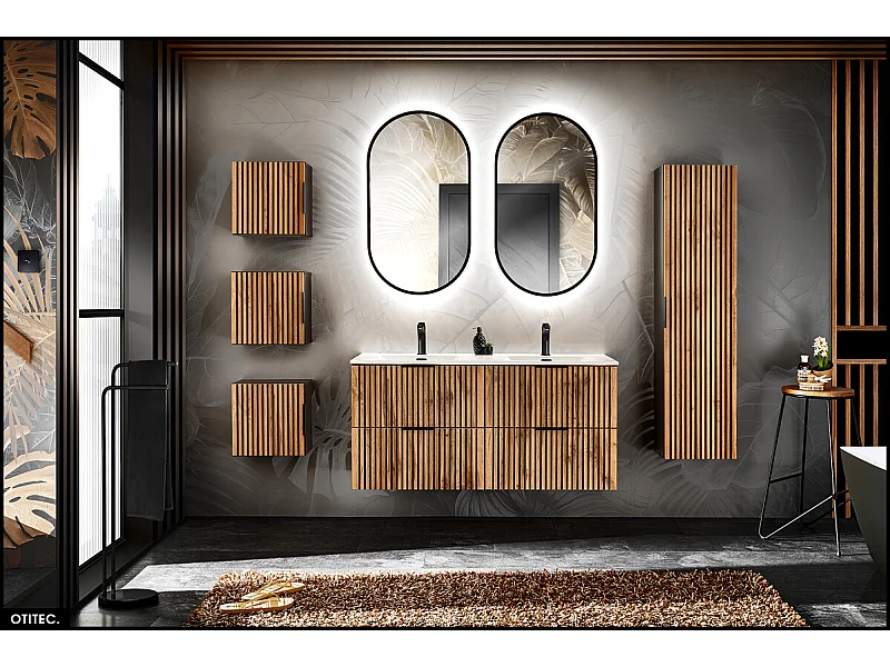 Ensemble de meubles sous vasque - 120 cm - avec Vasque - Cube et Colonnes - Miroirs LED - WOTANIA