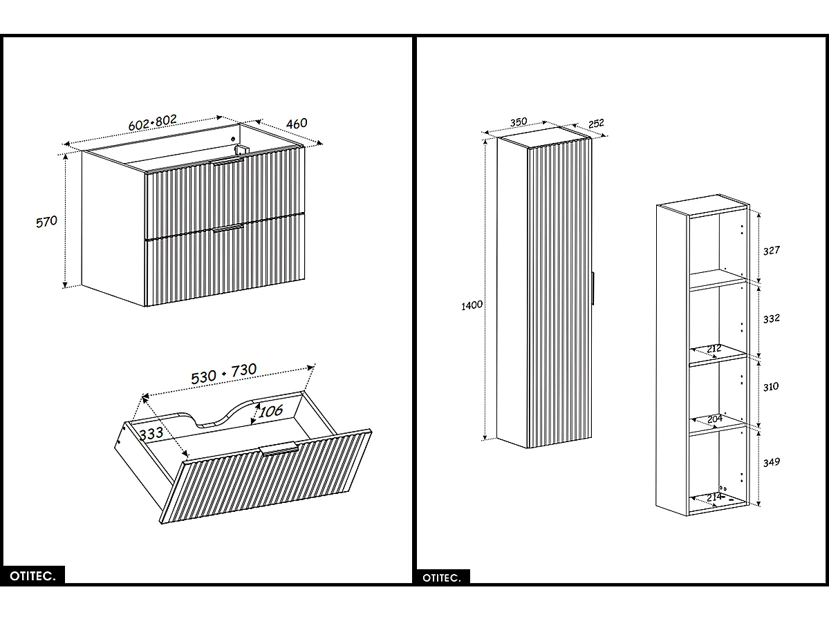 Ensemble de meubles sous vasque - 120 cm - avec Vasque - Colonne - Miroirs LED - WOTANIA