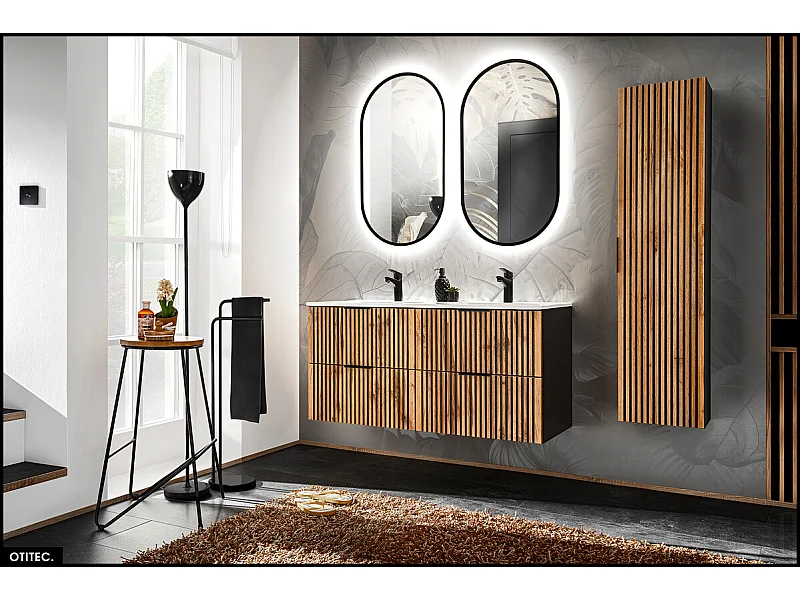 Ensemble de meubles sous vasque - 120 cm - avec Vasque - Colonne - Miroirs LED - WOTANIA