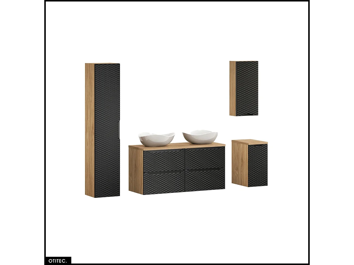 Ensemble de meubles de salle de bain - 120 cm - avec plan - avec vasque à poser - avec colonne et Meubles - 4 tiroirs - SEA BLACK