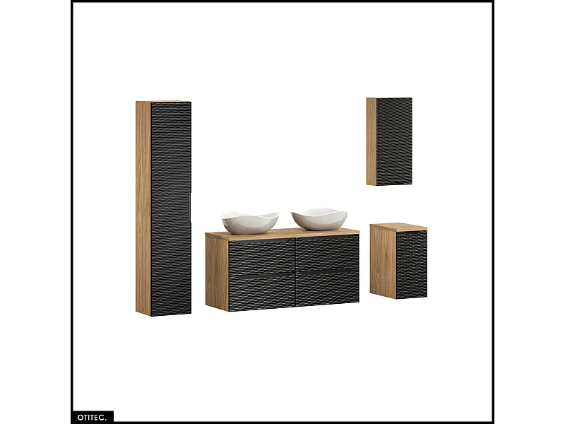 Ensemble de meubles de salle de bain - 120 cm - avec plan - avec vasque à poser - avec colonne et Meubles - 4 tiroirs - SEA BLACK