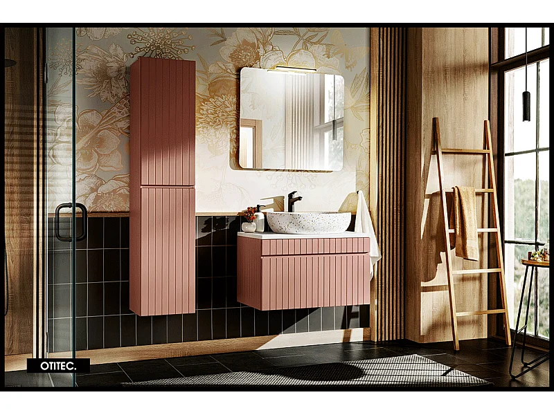 Ensemble de meuble de salle de bain - 80 cm - avec vasque à poser - avec plan - avec colonne et Miroir - 1 tiroir - MINO