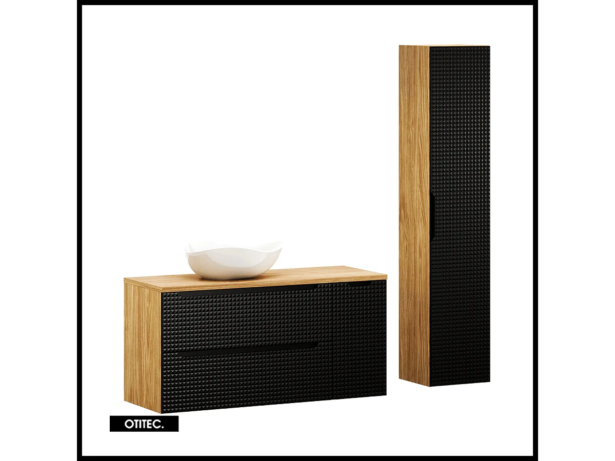 Ensemble de meuble de salle de bain - 120 cm - avec vasque à poser - avec plan - avec colonne - 3 portes - SETTA