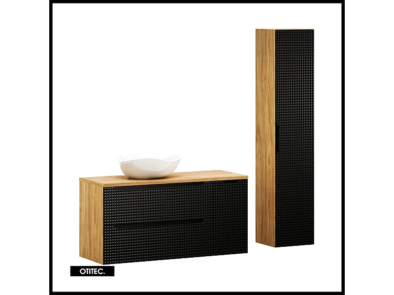 Ensemble de meuble de salle de bain - 120 cm - avec vasque à poser - avec plan - avec colonne - 3 portes - SETTA