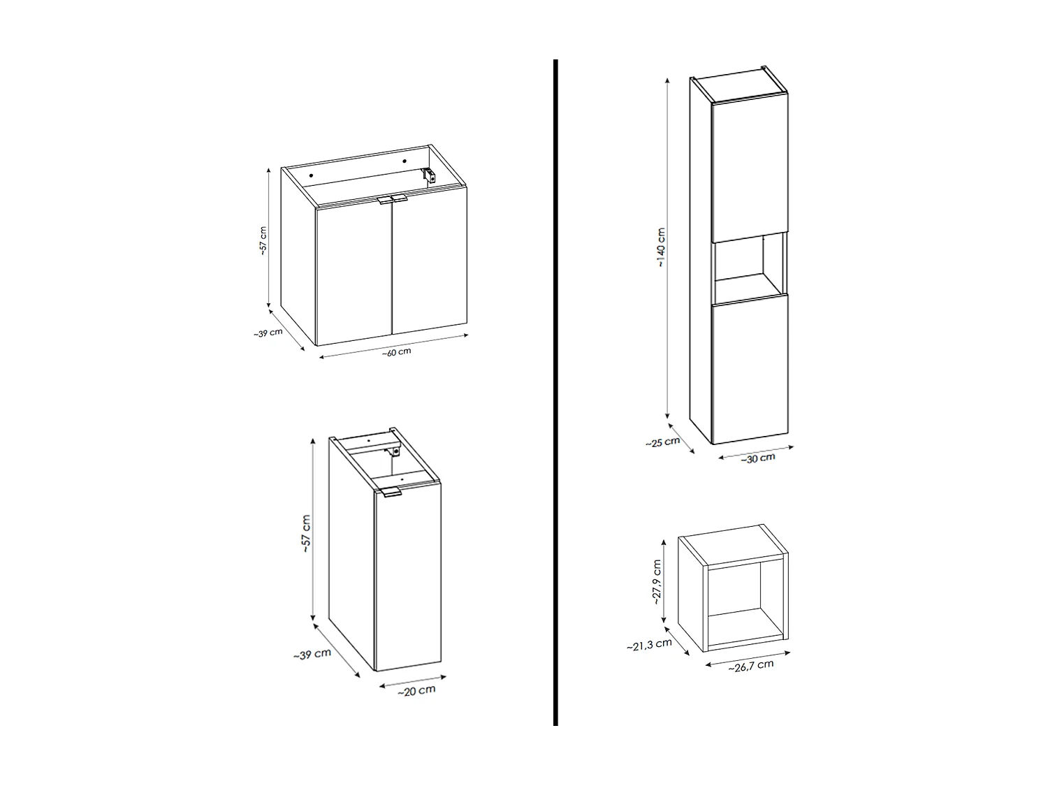 Ensemble de meuble de salle de bain - 140 cm - Oak/Blanc - avec plan - avec colonne - 4 portes - VOLTA Oak