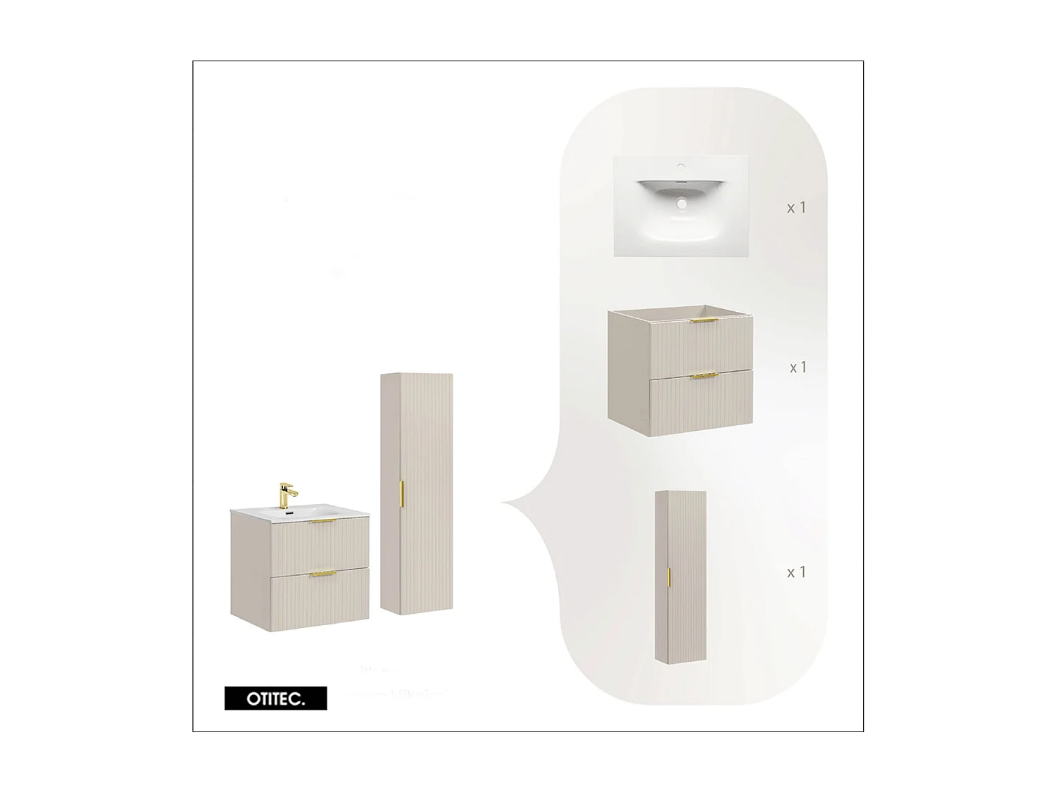 Ensemble meuble de salle de bain de 60 cm - avec vasque - avec colonne - LIVA CASHMERE