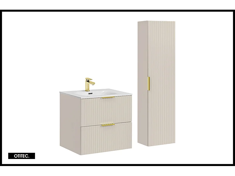 Ensemble meuble de salle de bain de 60 cm - avec vasque - avec colonne - LIVA CASHMERE