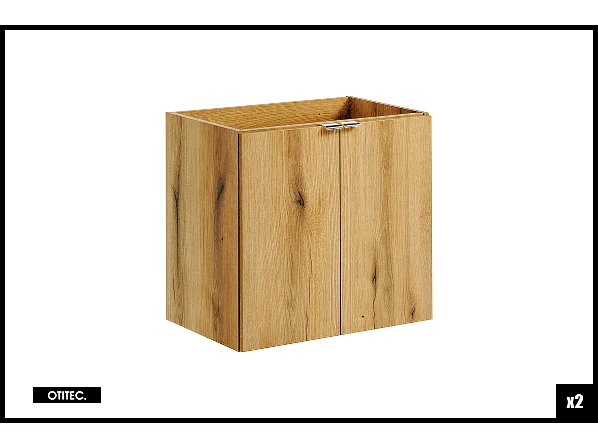 Ensemble de meuble de salle de bain - 140 cm - Noir/Oak - avec plan - avec colonne - 4 portes - VOLTA Oak