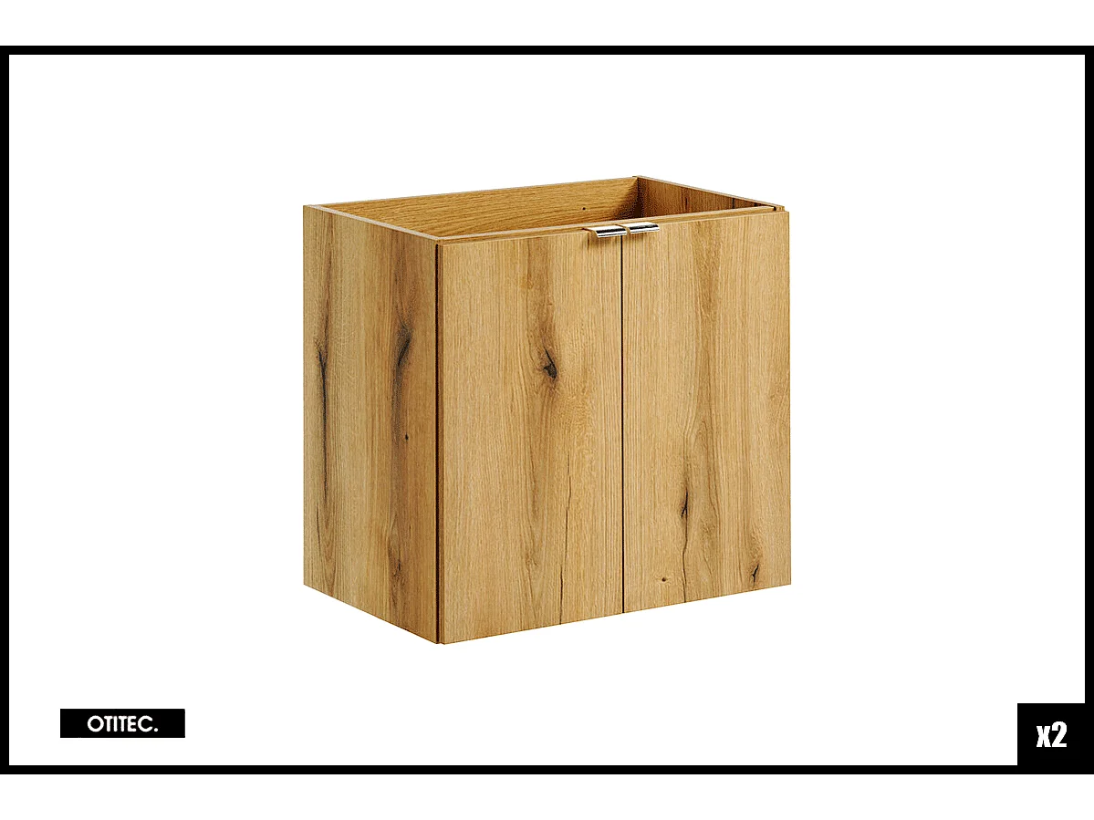 Ensemble de meuble de salle de bain - 140 cm - Noir/Oak - avec plan - avec colonne - 4 portes - VOLTA Oak