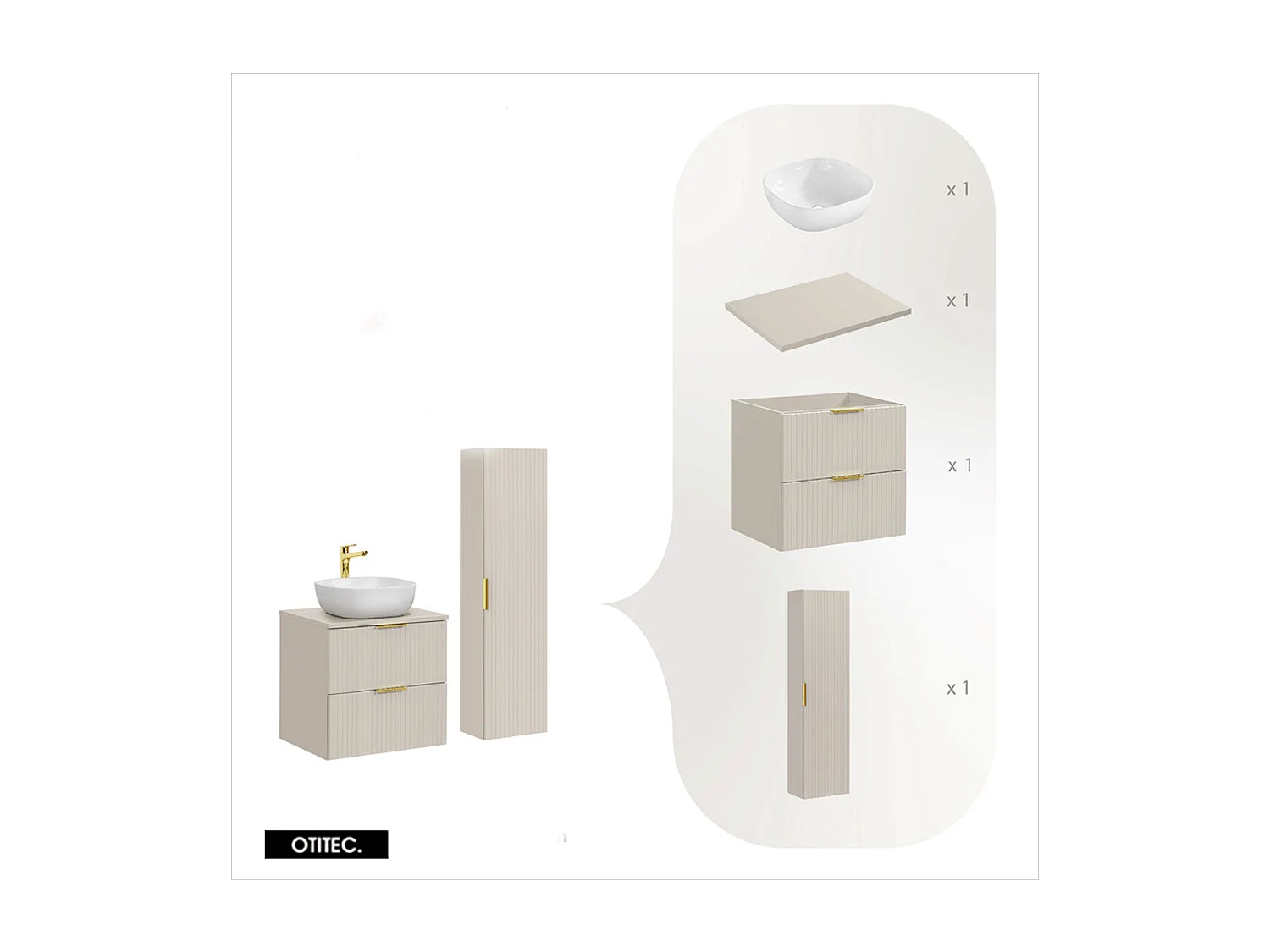 Ensemble meuble de salle de bain de 60 cm - avec plan - avec vasque - LIVA CASHMERE