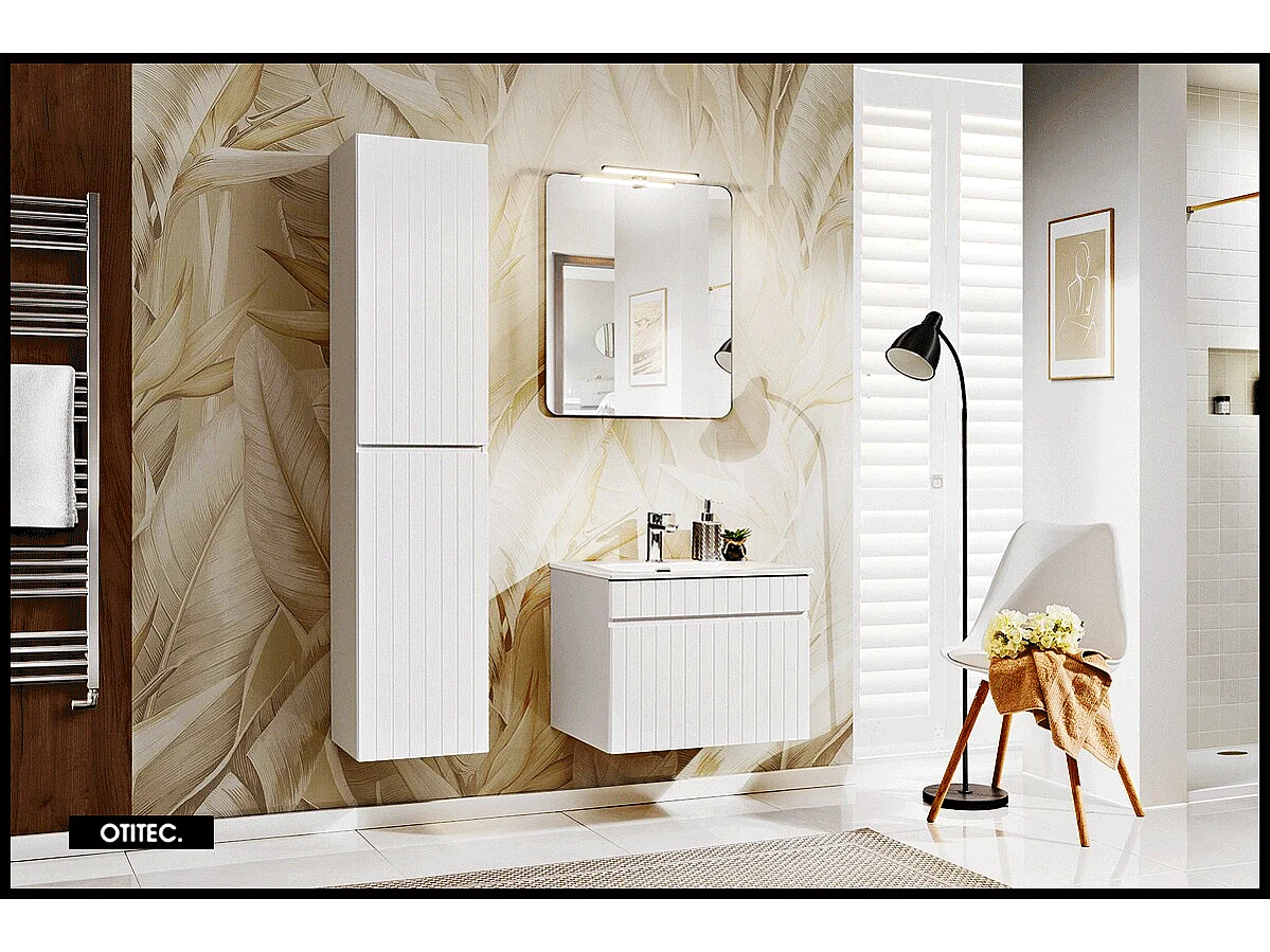 Ensemble de meuble de salle de bain - 60 cm - avec vasque à encastrer - avec colonne et Miroir - 1 tiroir - MINO