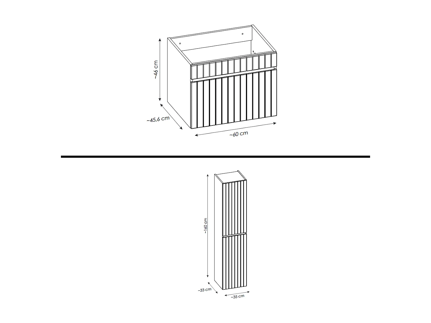 Ensemble de meuble de salle de bain - 60 cm - avec vasque à encastrer - avec colonne et Miroir - 1 tiroir - MINO