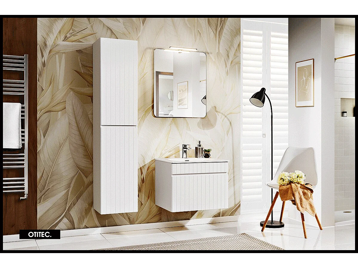 Ensemble de meuble de salle de bain - 60 cm - avec vasque à encastrer - avec colonne et Miroir - 1 tiroir - MINO