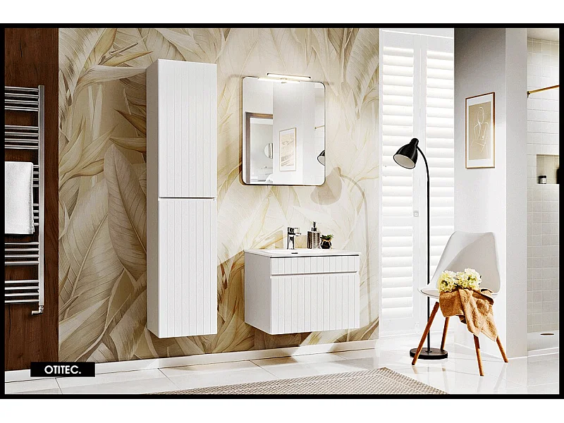 Ensemble de meuble de salle de bain - 60 cm - avec vasque à encastrer - avec colonne et Miroir - 1 tiroir - MINO