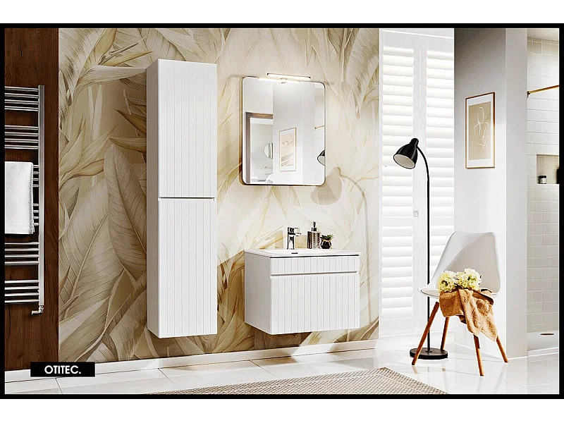 Ensemble de meuble de salle de bain - 60 cm - avec vasque à encastrer - avec colonne et Miroir - 1 tiroir - MINO