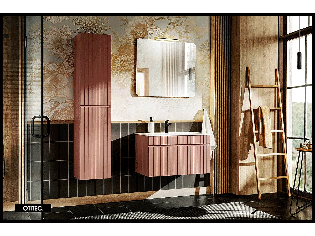 Ensemble de meuble de salle de bain - 80 cm - avec vasque à encastrer - avec colonne et Miroir - 1 tiroir - MINO