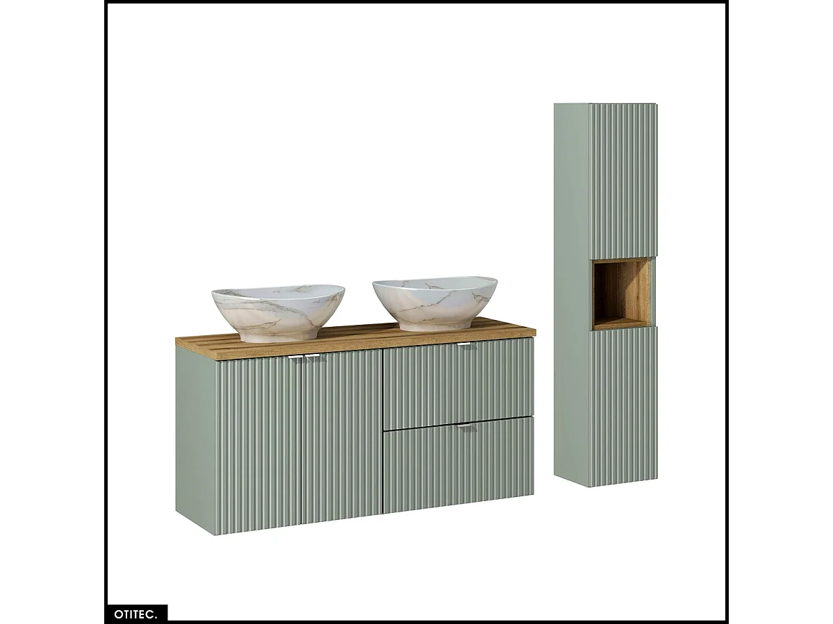 Ensemble de meubles sous vasque - 120 cm - avec Plan - 2 Vasques - Colonne - Cube - ROSEAU