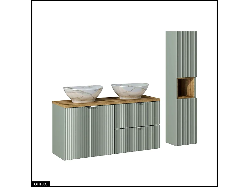 Ensemble de meubles sous vasque - 120 cm - avec Plan - 2 Vasques - Colonne - Cube - ROSEAU