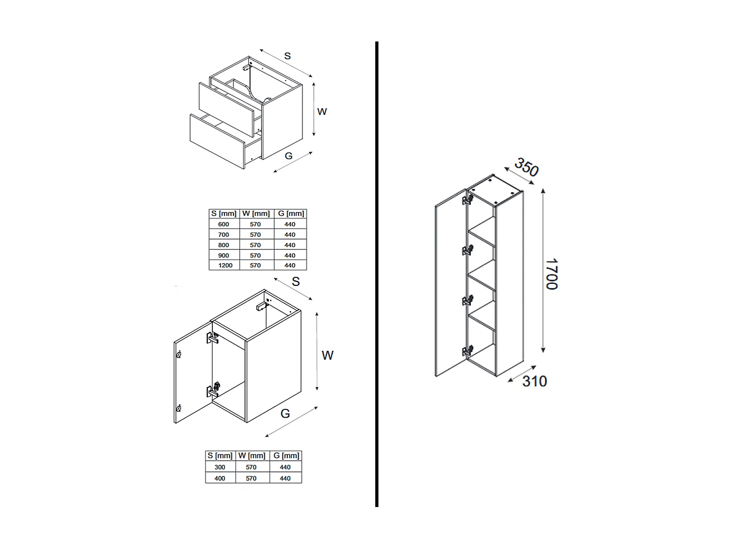 Ensemble de meuble de salle de bain - 120 cm - avec vasque à poser - avec plan - avec colonne - 3 tiroirs - SETTA