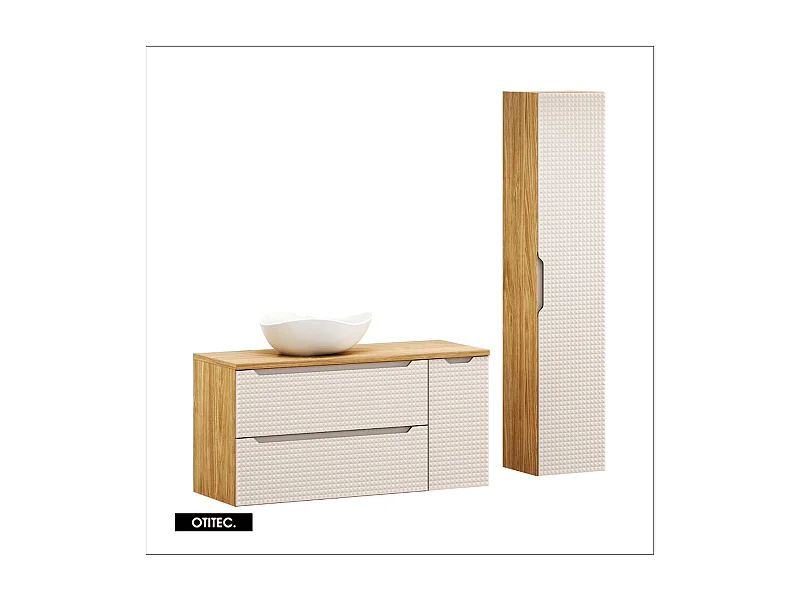 Ensemble de meuble de salle de bain - 120 cm - avec vasque à poser - avec plan - avec colonne - 3 tiroirs - SETTA