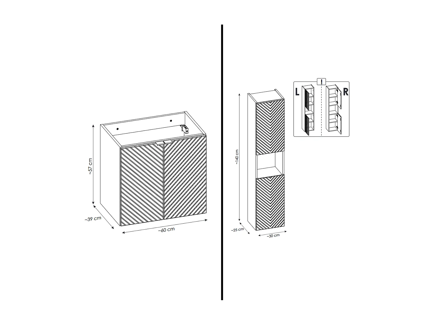 Ensemble de meuble de salle de bain - 60 cm - avec vasque à poser - avec colonne - 2 portes - DANO