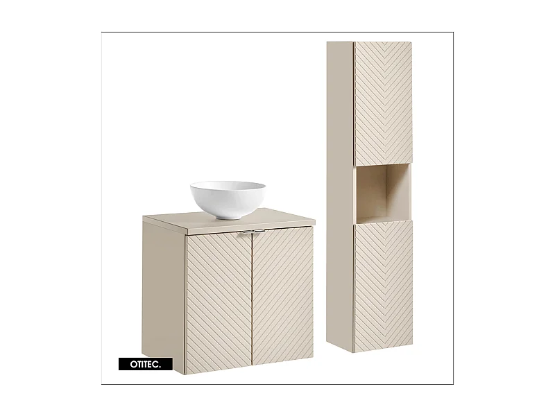 Ensemble de meuble de salle de bain - 60 cm - avec vasque à poser - avec colonne - 2 portes - DANO