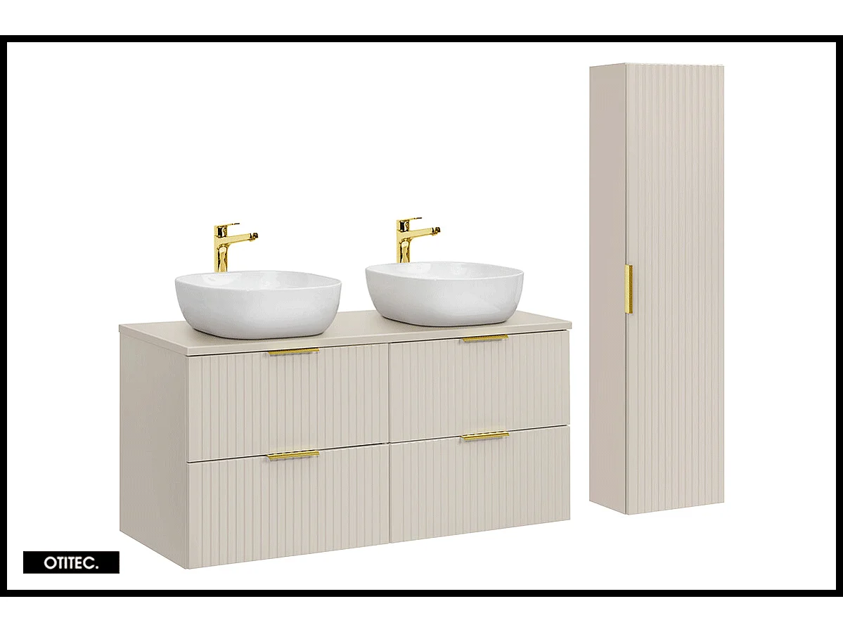 Ensemble meuble de salle de bain de 120 cm - avec plan - avec 2 vasques -  avec colonne - LIVA CASHMERE