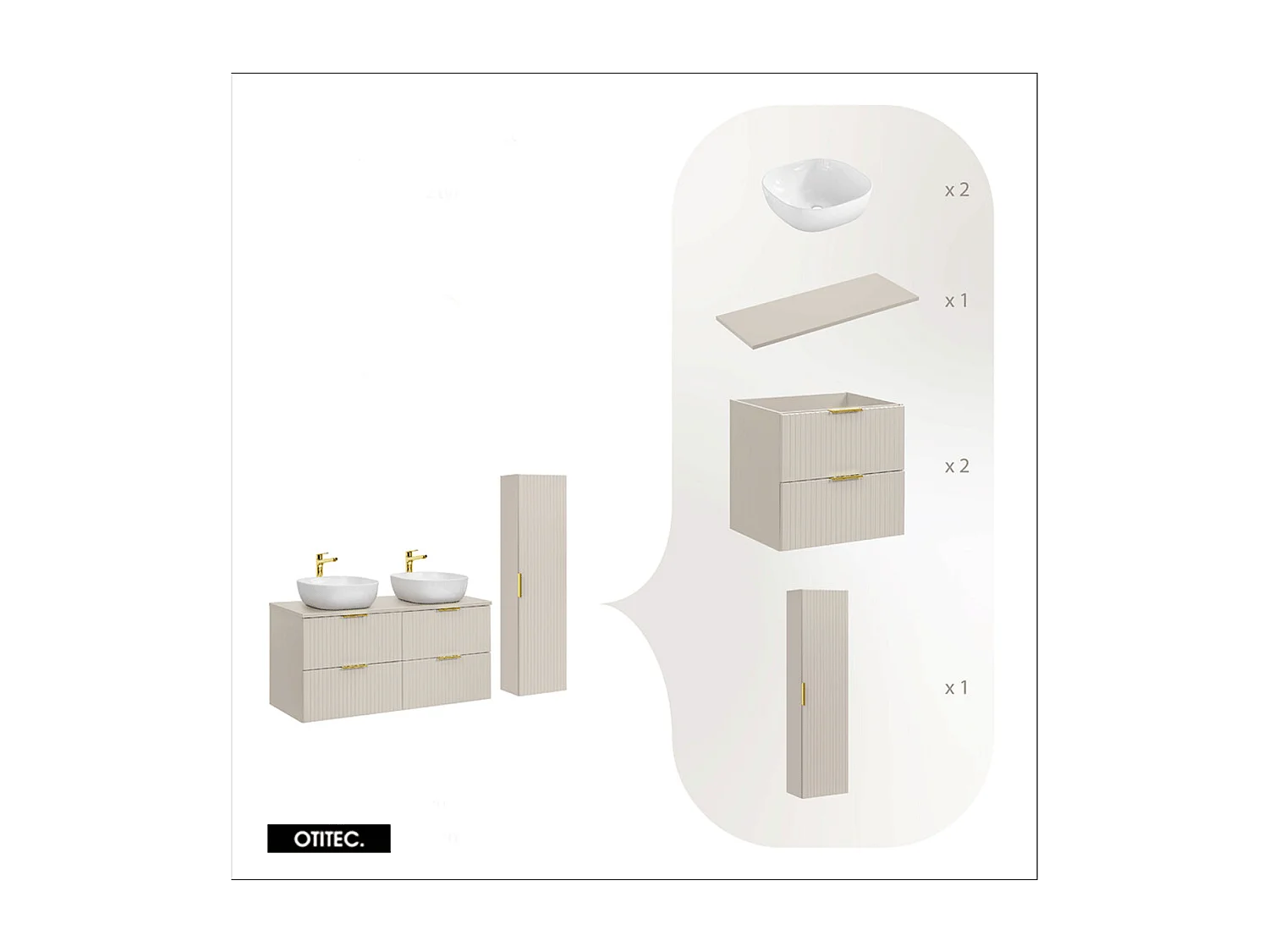 Ensemble meuble de salle de bain de 120 cm - avec plan - avec 2 vasques -  avec colonne - LIVA CASHMERE