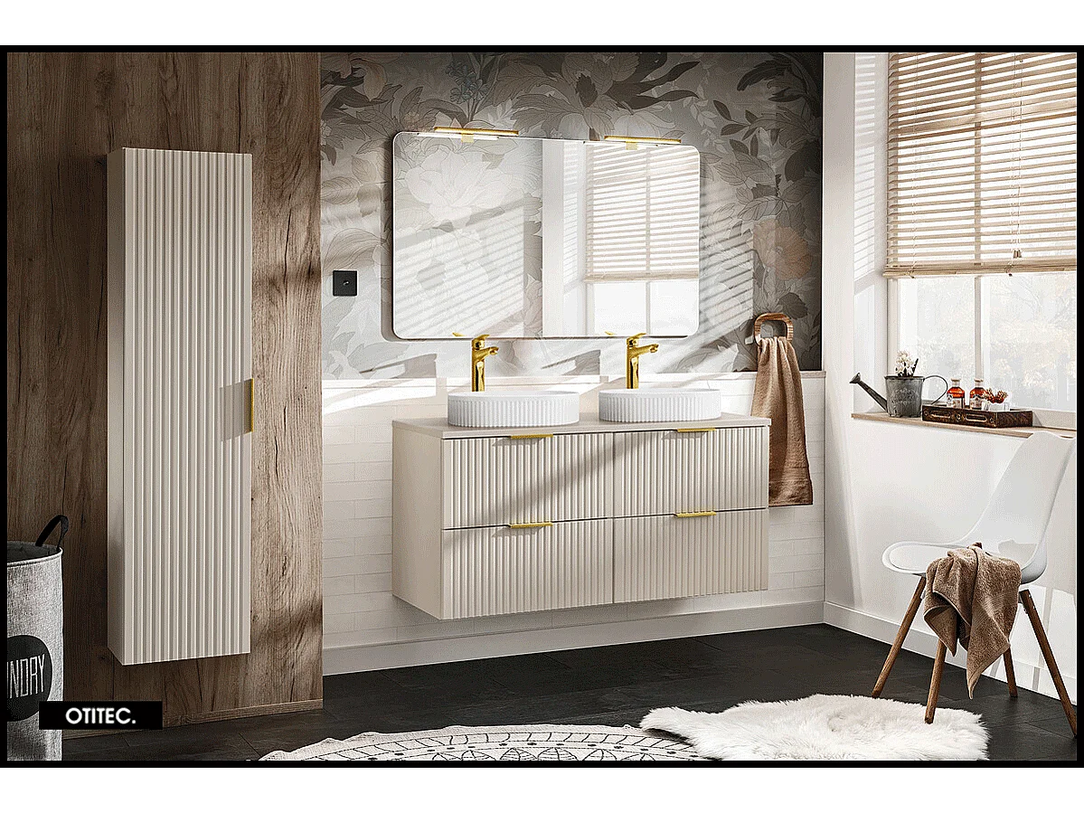 Ensemble meuble de salle de bain de 120 cm - avec plan - avec 2 vasques -  avec colonne - LIVA CASHMERE
