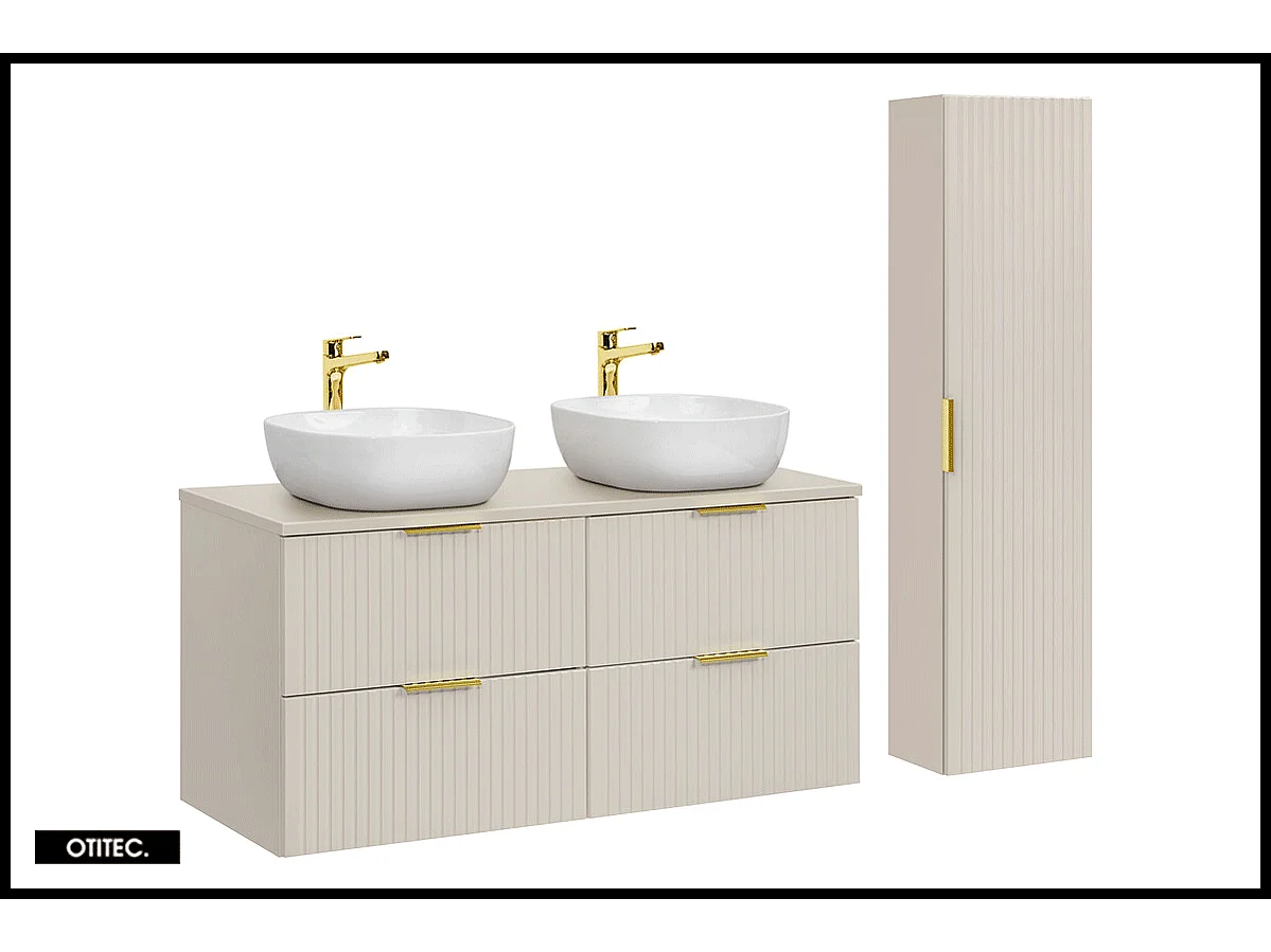 Ensemble meuble de salle de bain de 120 cm - avec plan - avec 2 vasques -  avec colonne - LIVA CASHMERE