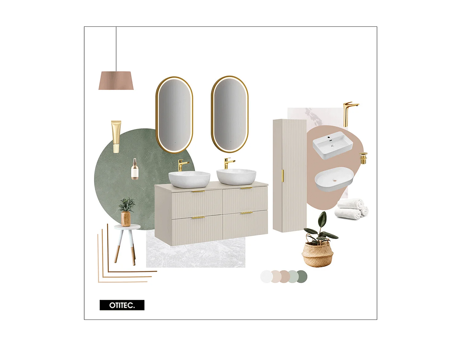 Ensemble meuble de salle de bain de 120 cm - avec plan - avec 2 vasques -  avec colonne - LIVA CASHMERE