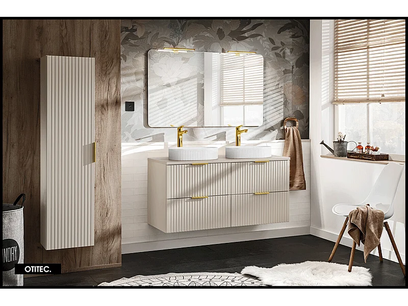 Ensemble meuble de salle de bain de 120 cm - avec plan - avec 2 vasques -  avec colonne - LIVA CASHMERE