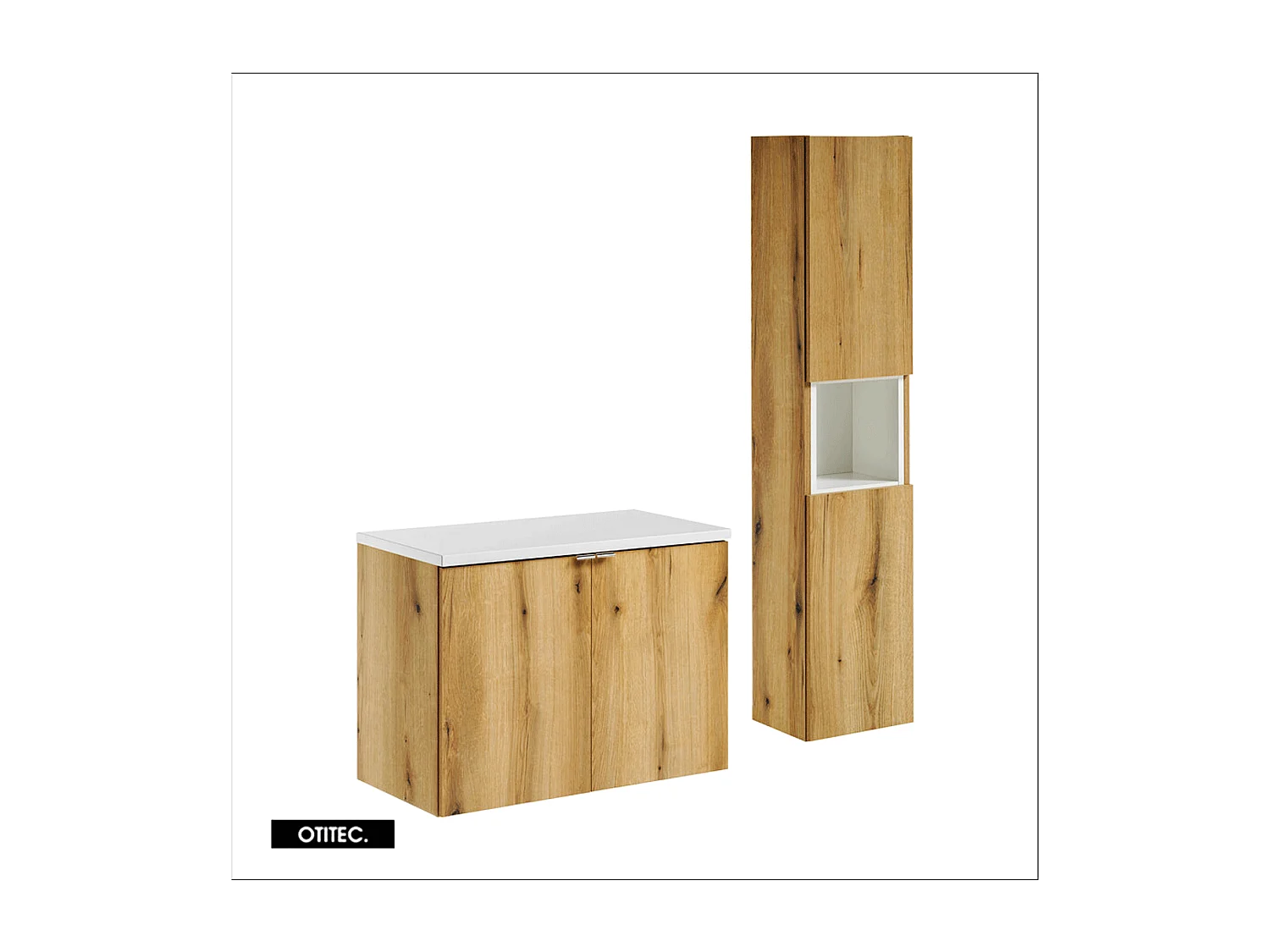 Ensemble de meuble de salle de bain - 80 cm - Oak/Blanc - avec plan - avec colonne - 2 portes - VOLTA Oak