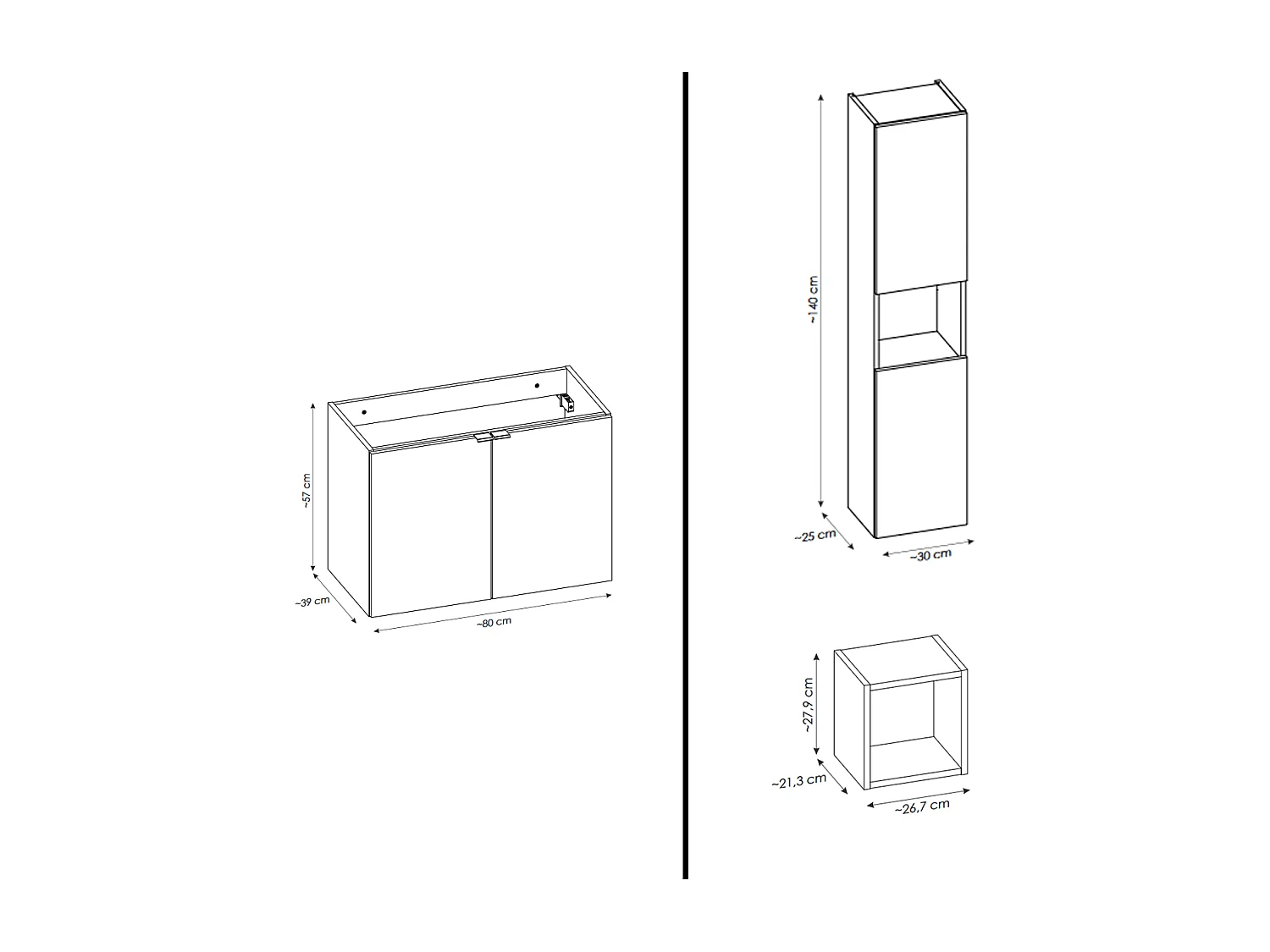 Ensemble de meuble de salle de bain - 80 cm - Oak/Blanc - avec plan - avec colonne - 2 portes - VOLTA Oak