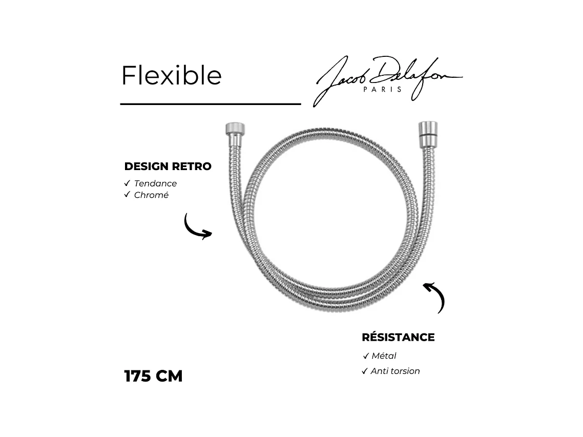 Pommeau de douche JACOB DELAFON Shift+ carré 2 jets chromé + flexible 175 cm métal