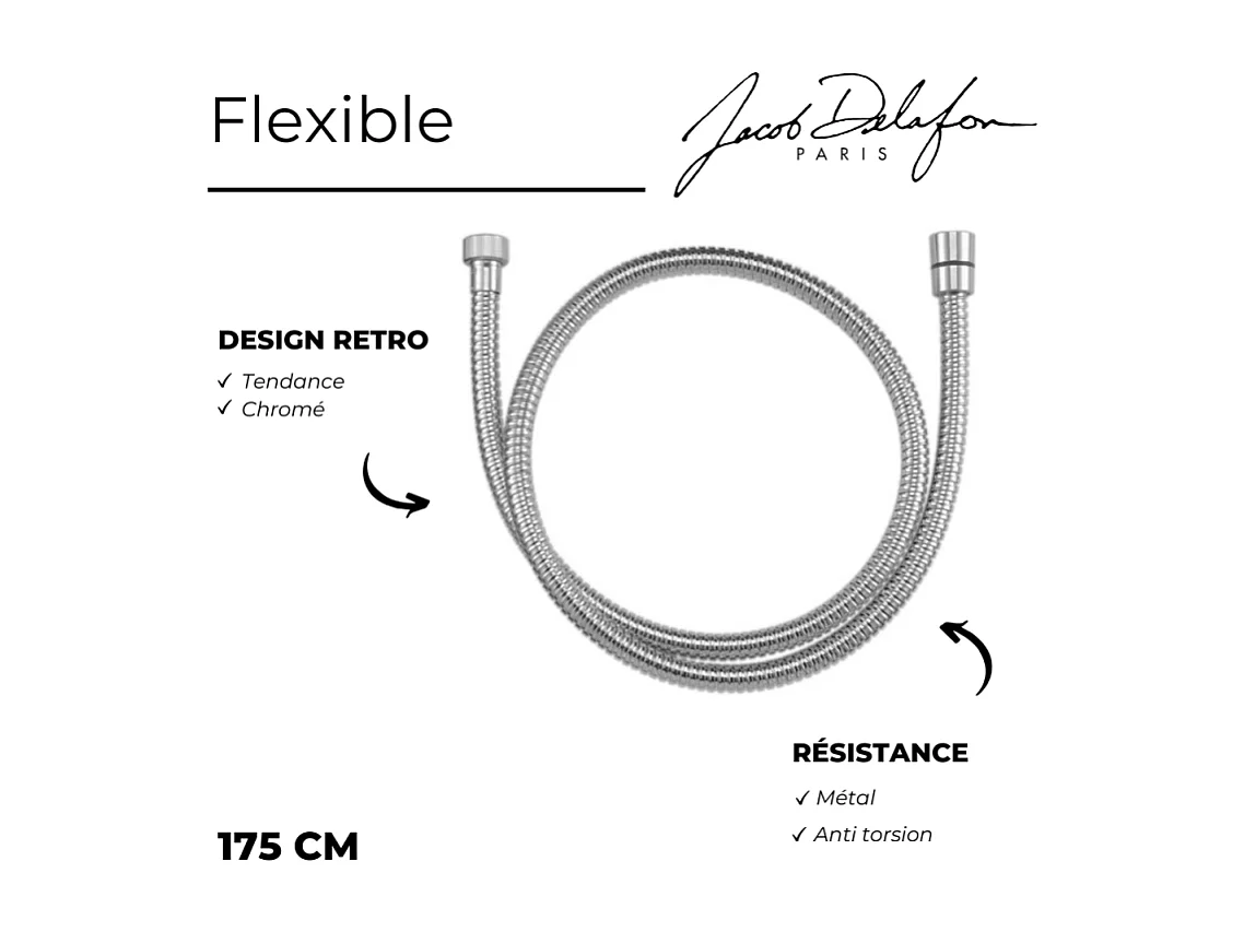Pommeau de douche JACOB DELAFON Shift+ carré 2 jets chromé + flexible 175 cm métal