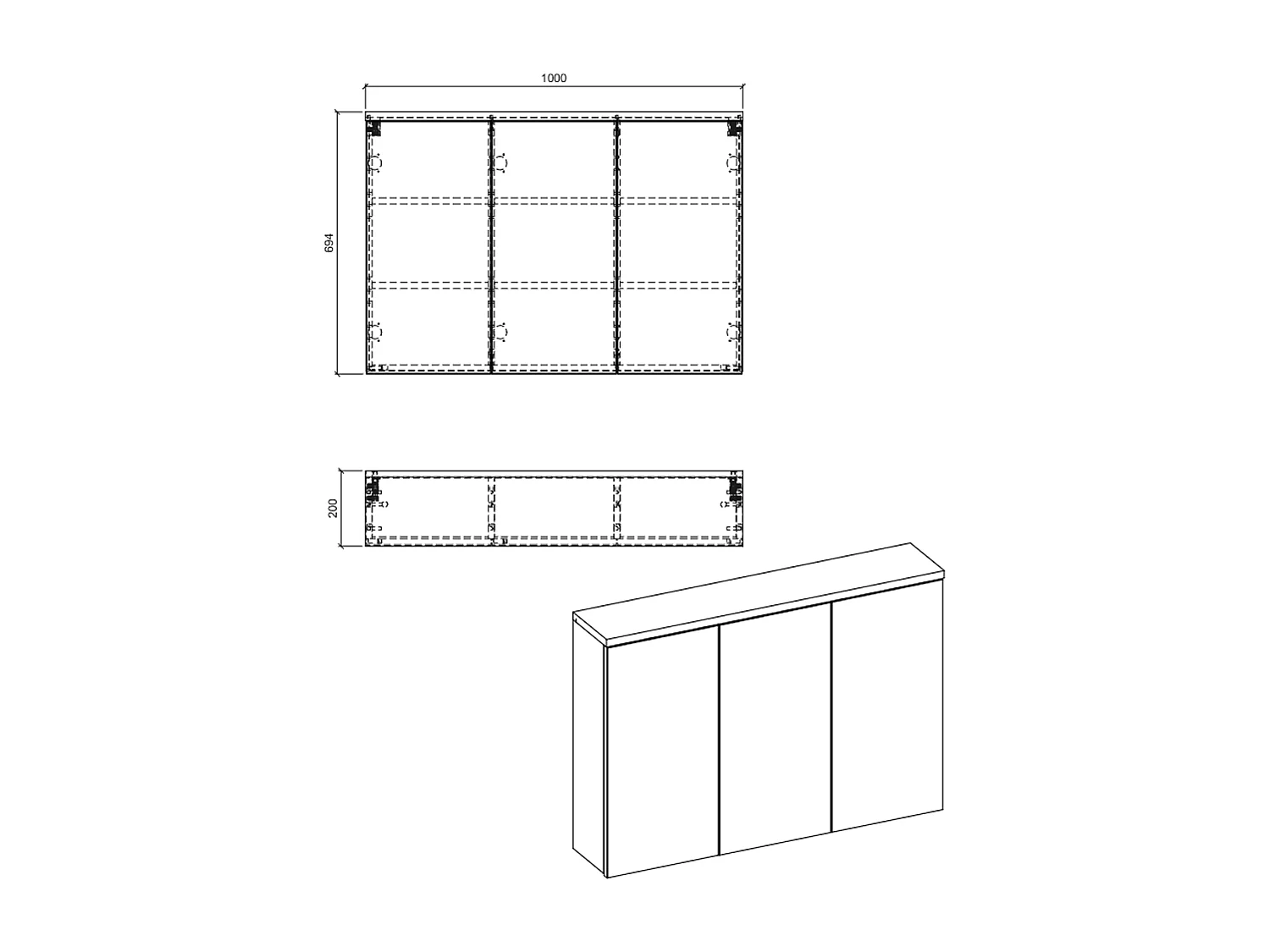 Armoire miroir de salle de bain - 100 cm - 3 portes - BALI WHITE