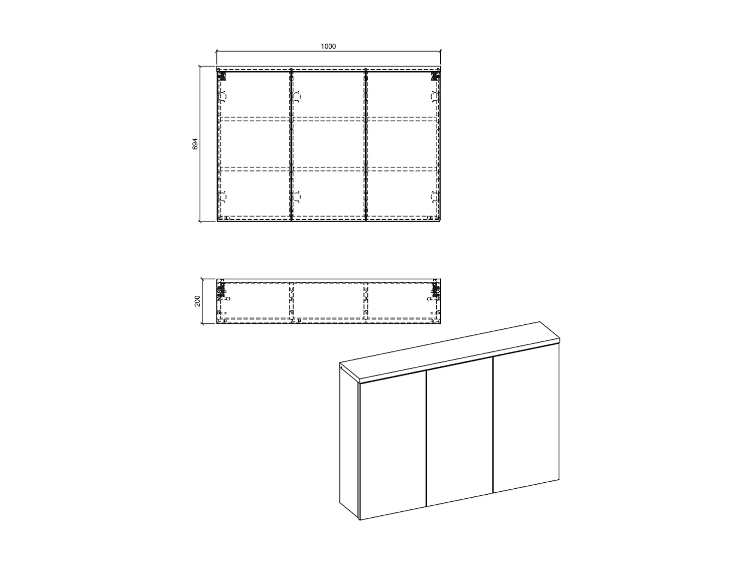 Armoire miroir de salle de bain - 100 cm - 3 portes - BALI WHITE
