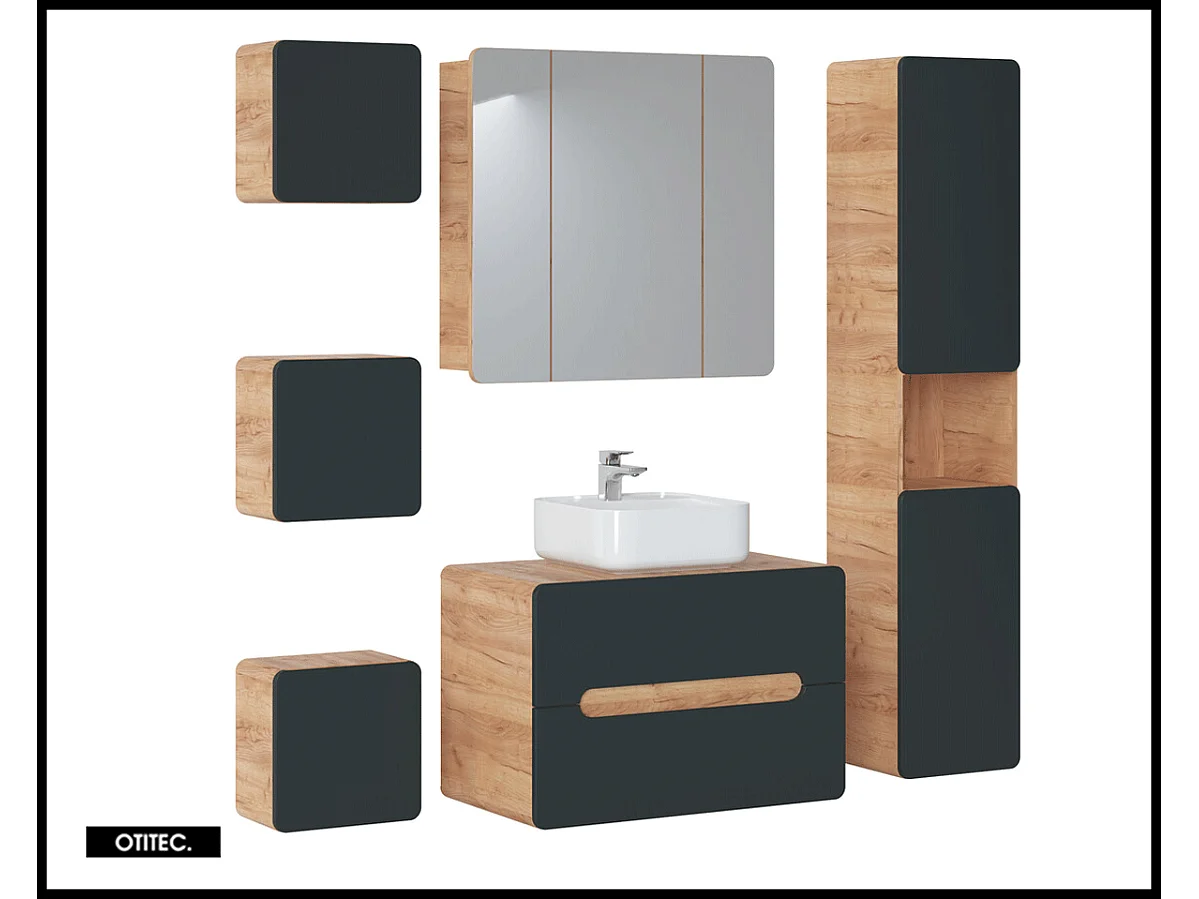 Cube de rangement haut de salle de bain - 35x35 cm - Gris - 1 porte - PASTI COSMOS