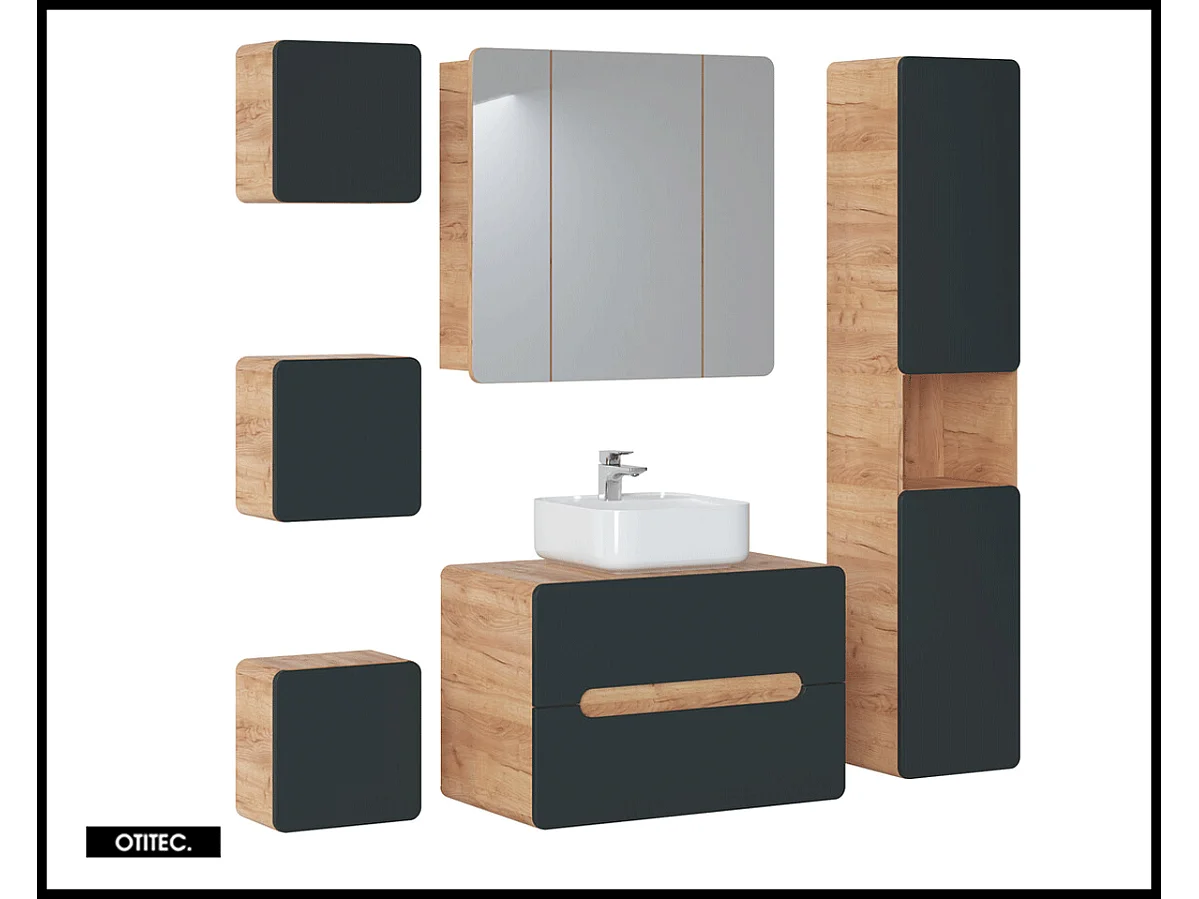 Cube de rangement haut de salle de bain - 35x35 cm - Gris - 1 porte - PASTI COSMOS