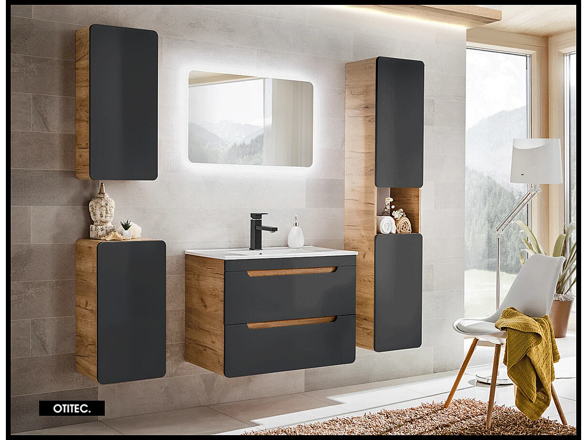 Meuble haut de salle de bain de 75 cm - Gris - 1 porte - PASTI COSMOS