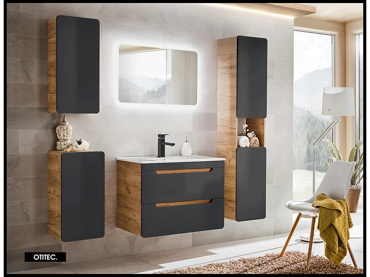 Meuble haut de salle de bain de 75 cm - Gris - 1 porte - PASTI COSMOS