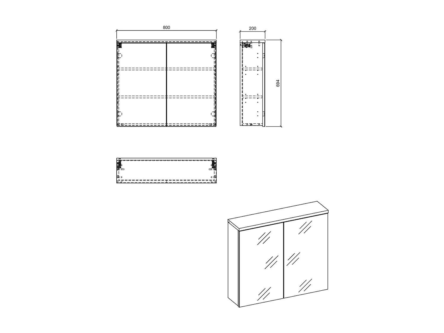 Armoire miroir de salle de bain - 80 cm - 2 portes - BALI WHITE