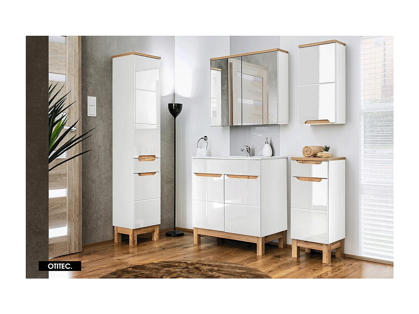 Armoire miroir de salle de bain - 80 cm - 2 portes - BALI WHITE