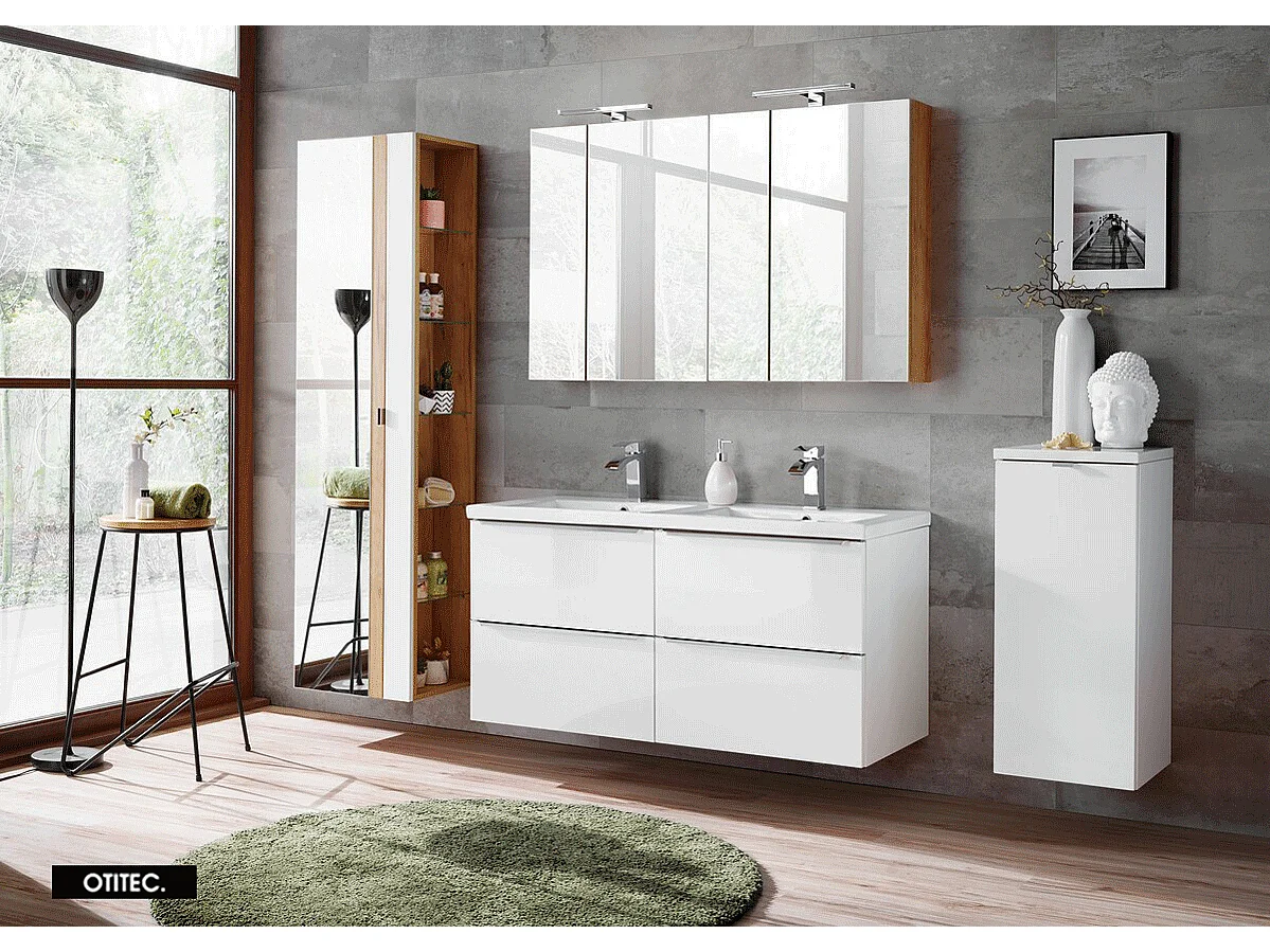Meuble bas de salle de bain - 80 cm - Blanc - 1 porte - LISOA