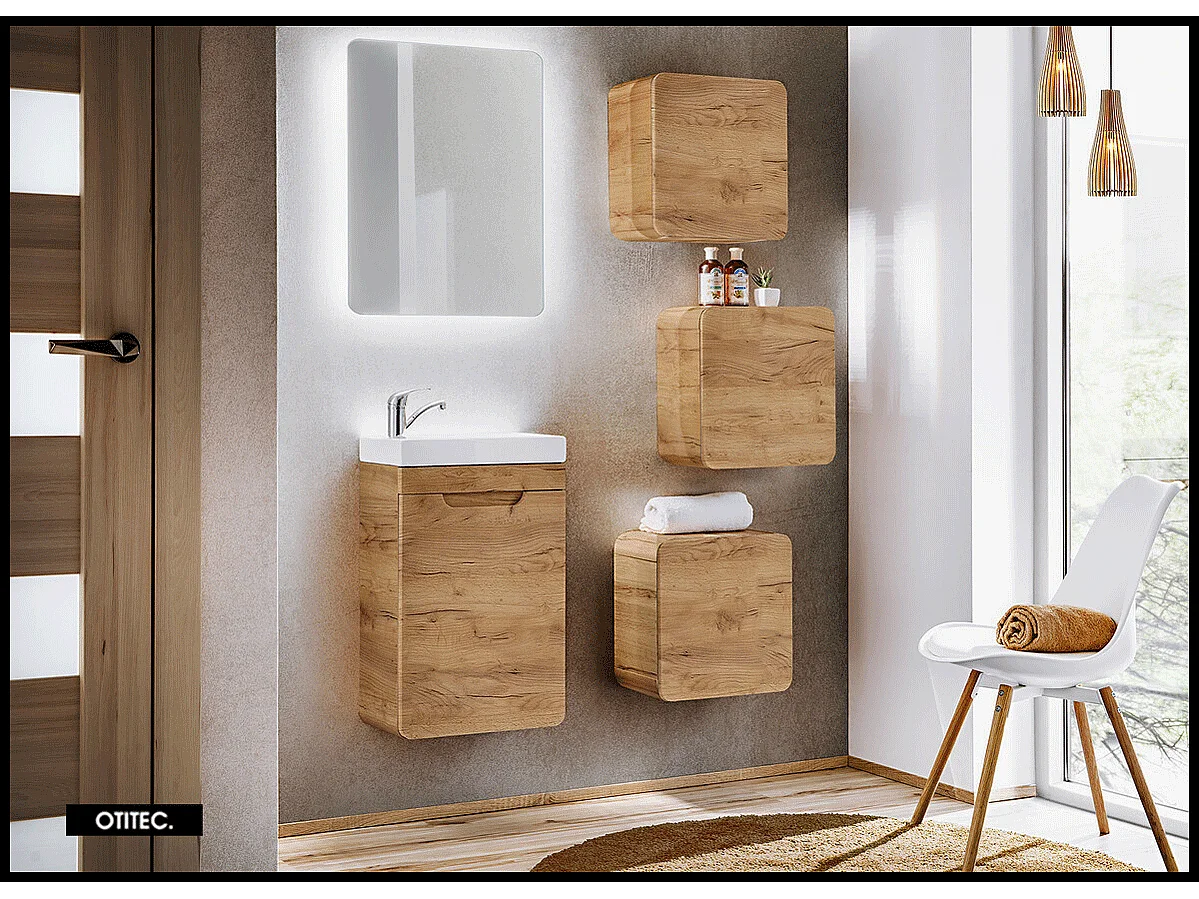 Cube de rangement haut de salle de bain - 35x35 cm - Oak - 1 porte - PASTI CRAFT