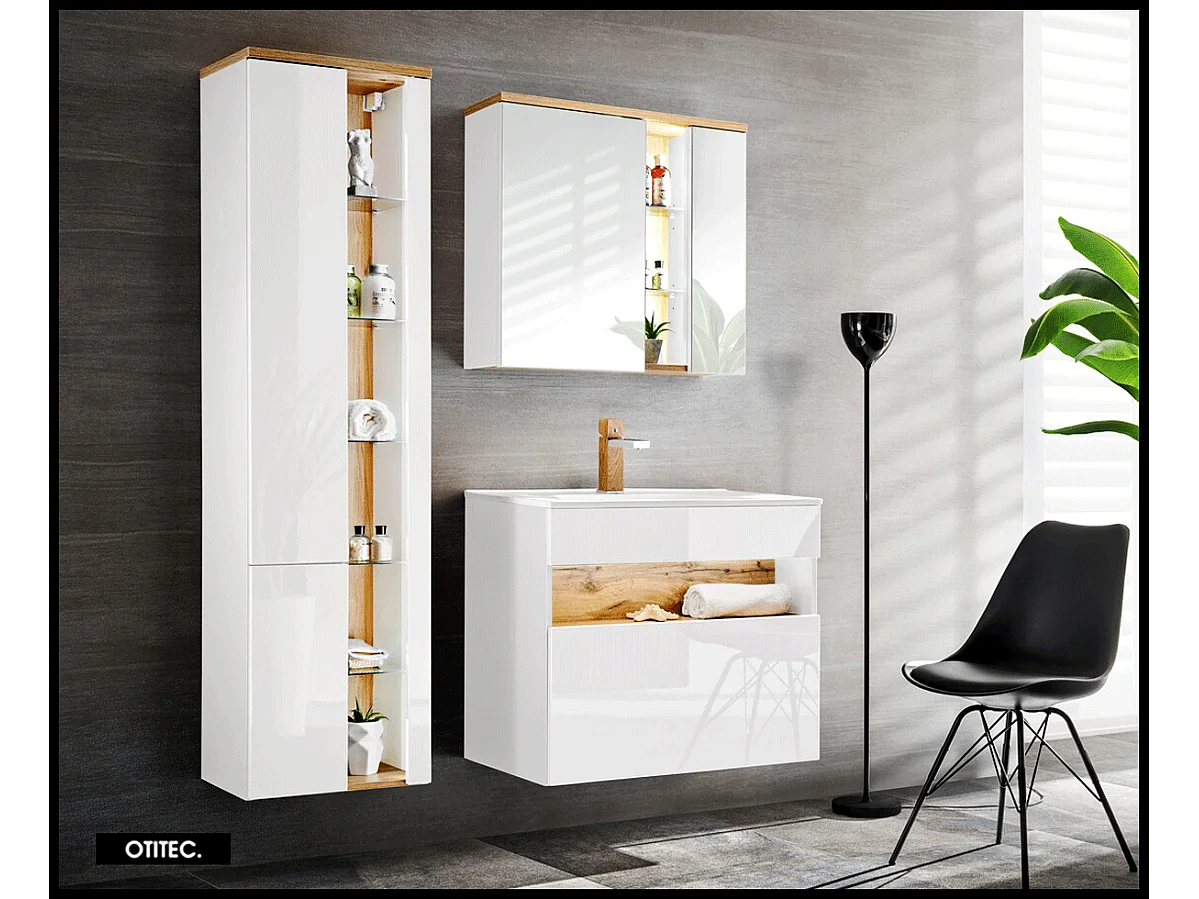Armoire miroir de 80 cm - Blanc - 2 portes - CYCLO