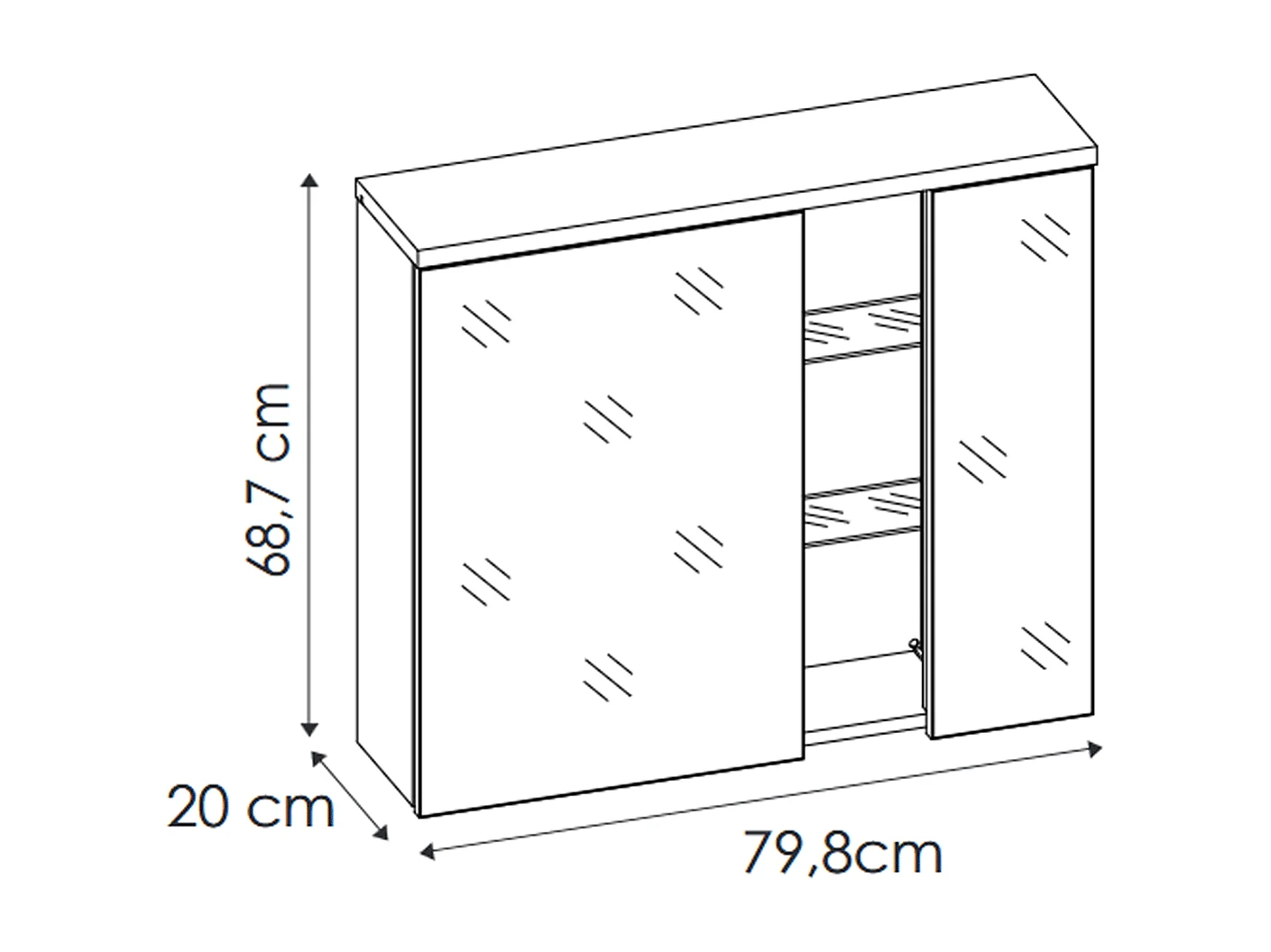 Armoire miroir de 80 cm - Blanc - 2 portes - CYCLO