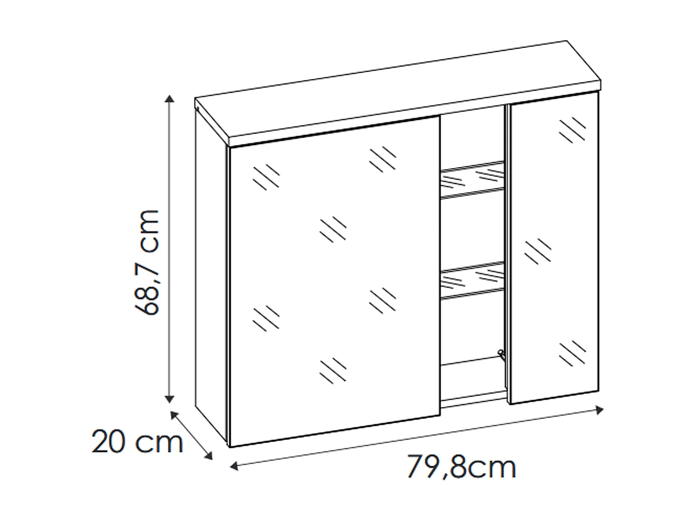 Armoire miroir de 80 cm - Blanc - 2 portes - CYCLO