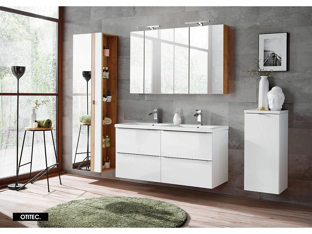 Meuble haut de salle de bain de 35 cm - Blanc - 1 porte - 1 tiroir - BALI